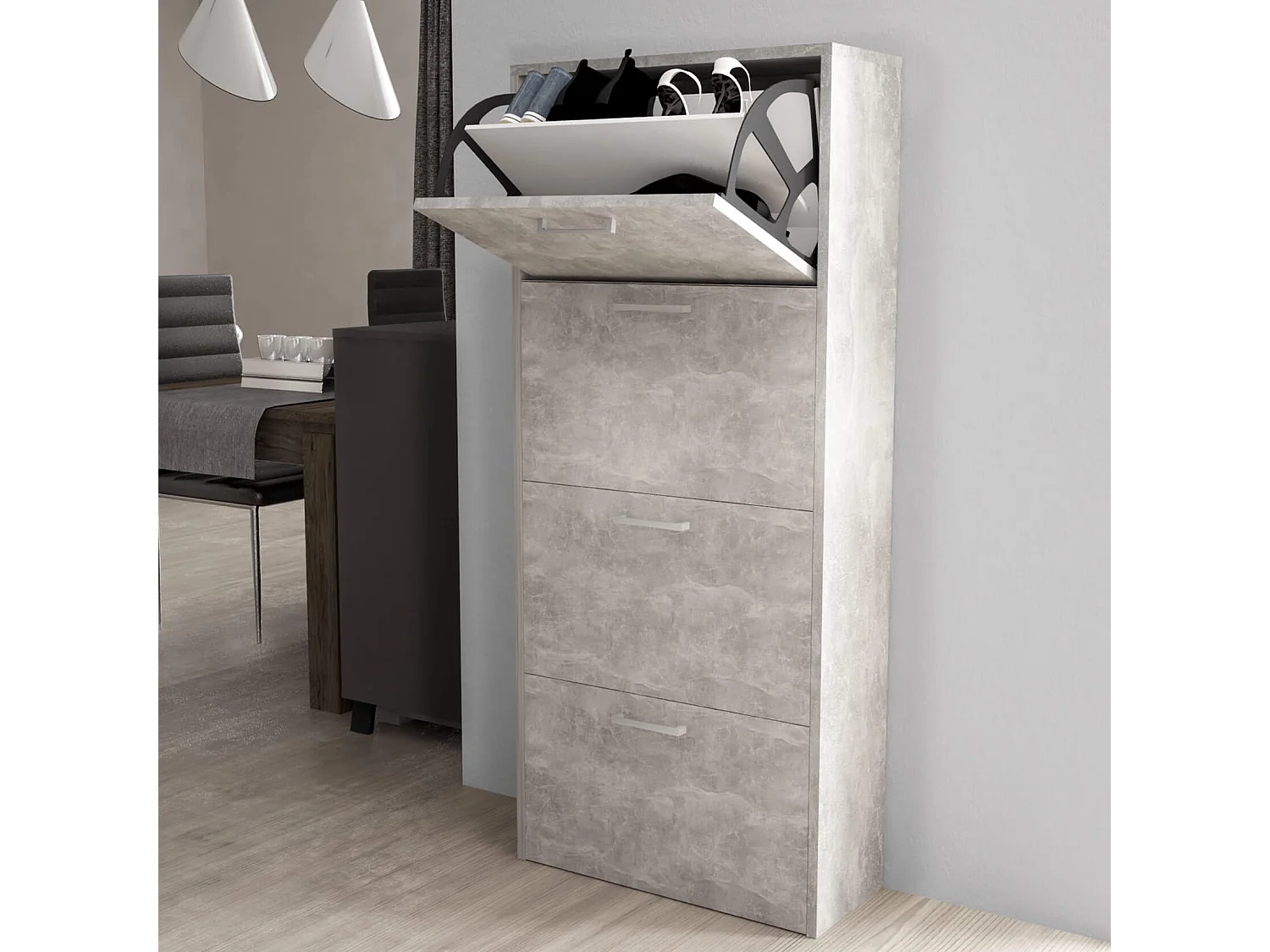 MilaniHome.it - scarpiera 4 ante a ribalta cm 59x25x140 h Colore: Cementodi coloreCemento