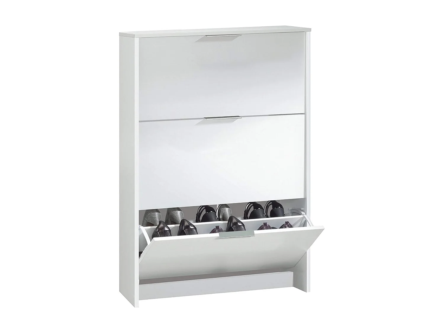 Commode meuble à chaussures en bois de 3 portes couleur blanc brillant - Longueur 60 x Hauteur 113 x Profondeur 22 cm