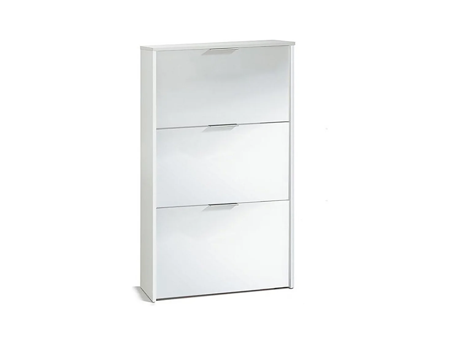 Commode meuble à chaussures en bois de 3 portes couleur blanc brillant - Longueur 60 x Hauteur 113 x Profondeur 22 cm