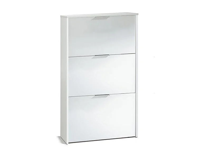 Commode meuble à chaussures en bois de 3 portes couleur blanc brillant - Longueur 60 x Hauteur 113 x Profondeur 22 cm