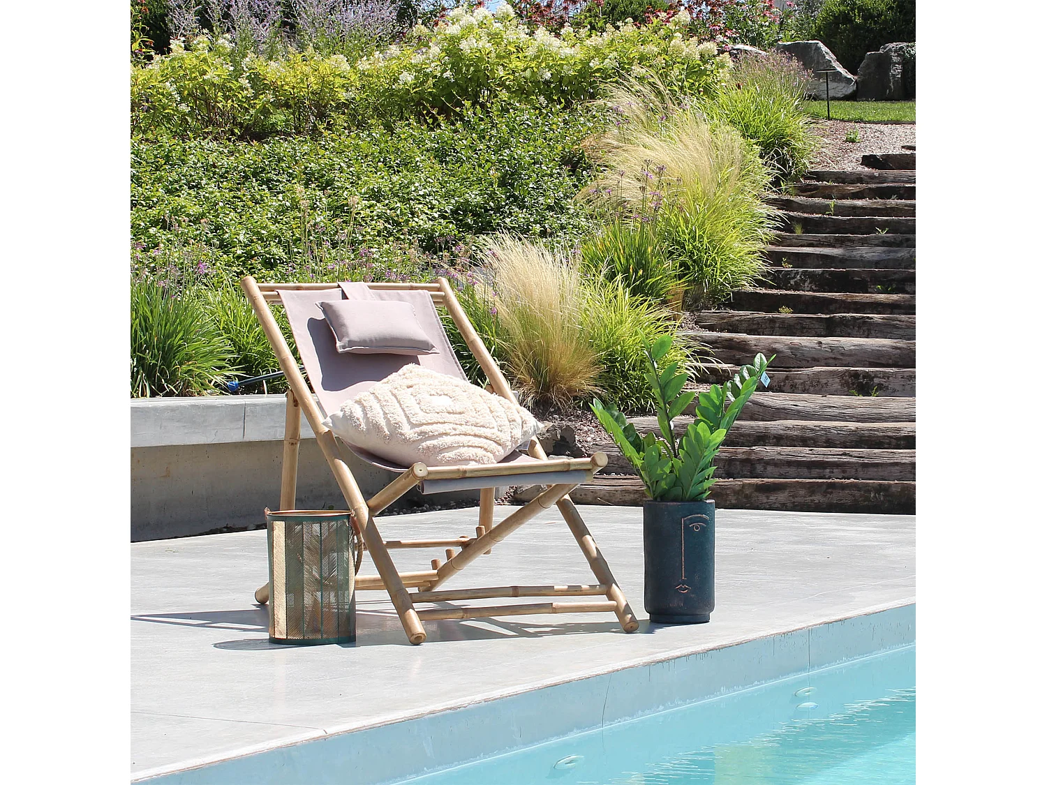 MilaniHome.it - sdraio da giardino in bamboo di design per esterno giardino cm 117 l x 60 p x 68 hdi coloreTortora