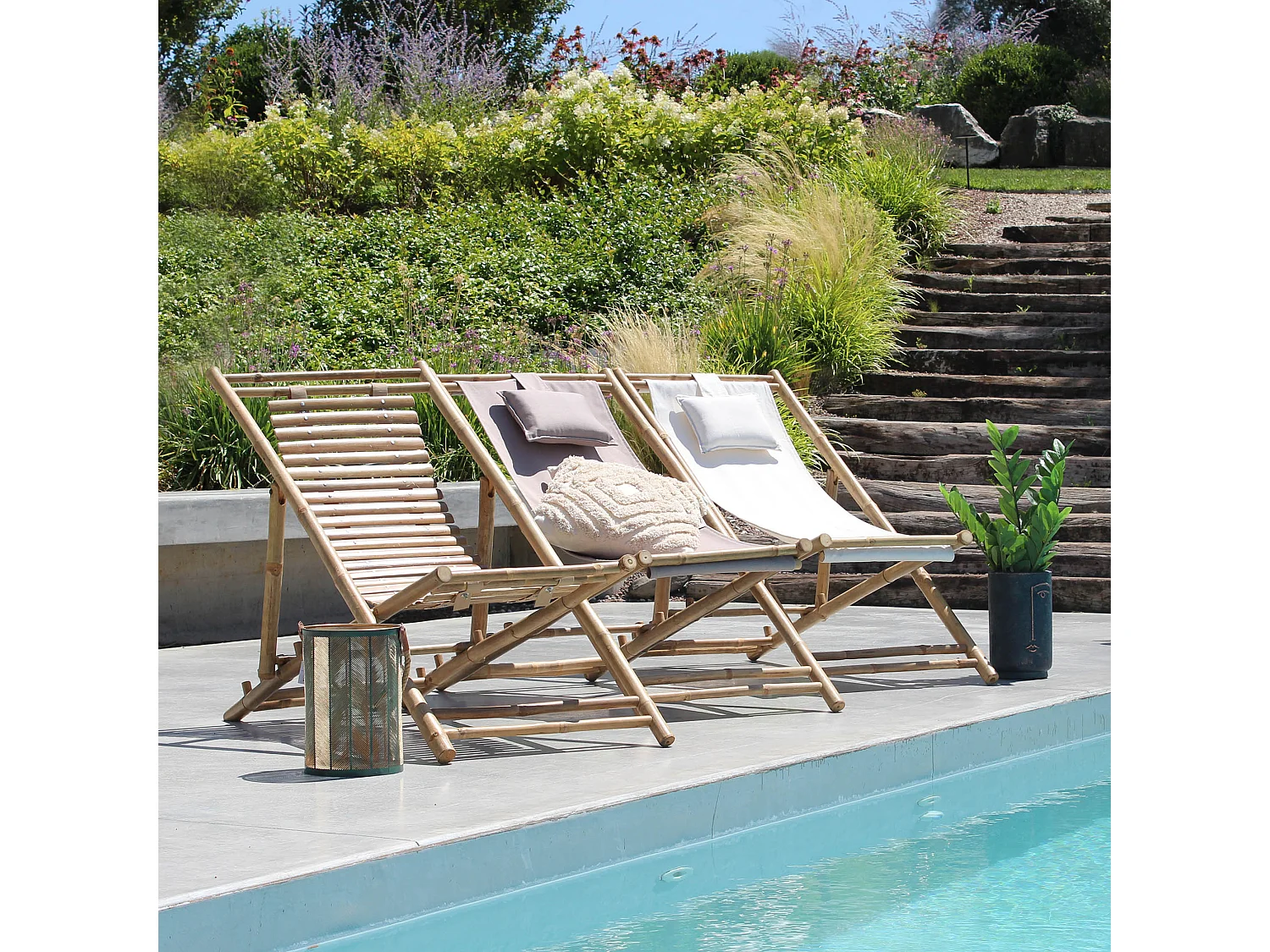 MilaniHome.it - sdraio da giardino in bamboo di design per esterno giardino cm 117 l x 60 p x 68 hdi coloreTortora