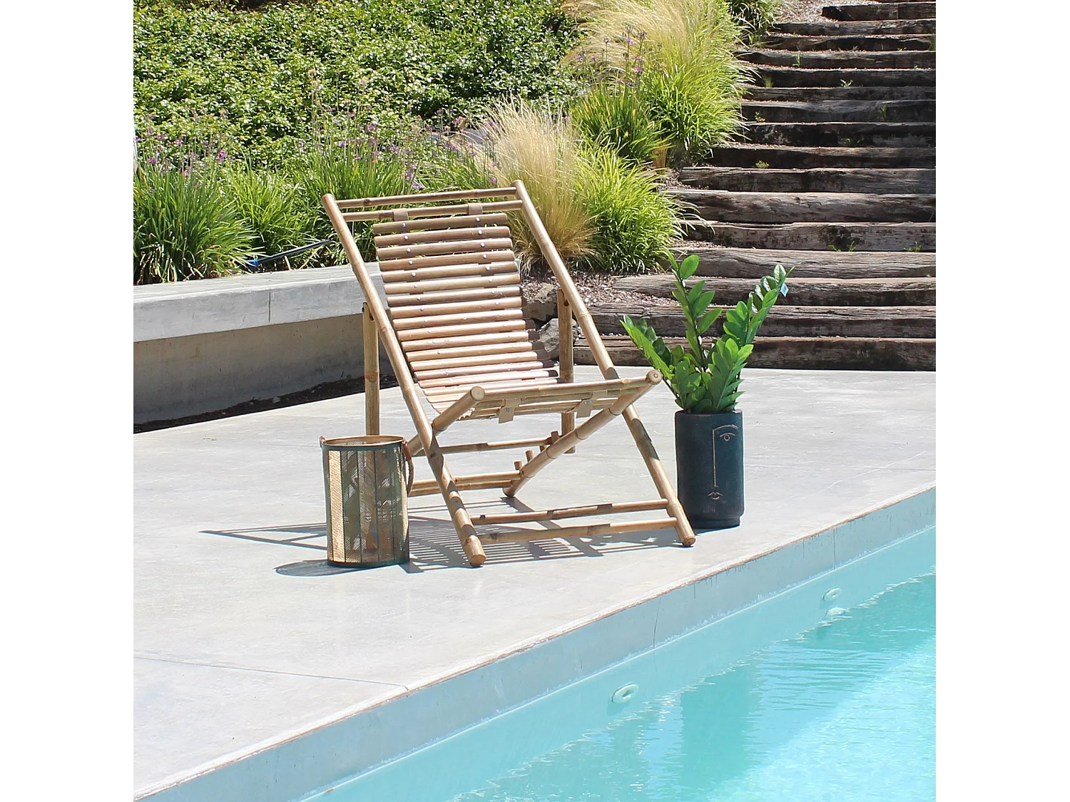 MilaniHome.it - sdraio da giardino in bamboo di design per esterno giardino cm 117 l x 60 p x 68 hdi coloreMarrone