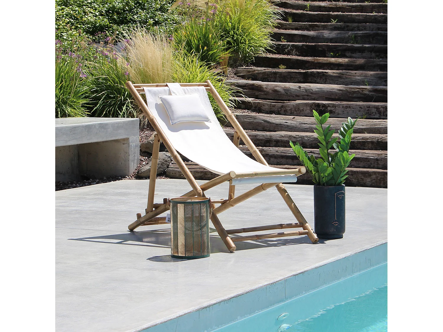 MilaniHome.it - sdraio da giardino in bamboo di design per esterno giardino cm 117 l x 60 p x 68 hdi coloreBianco