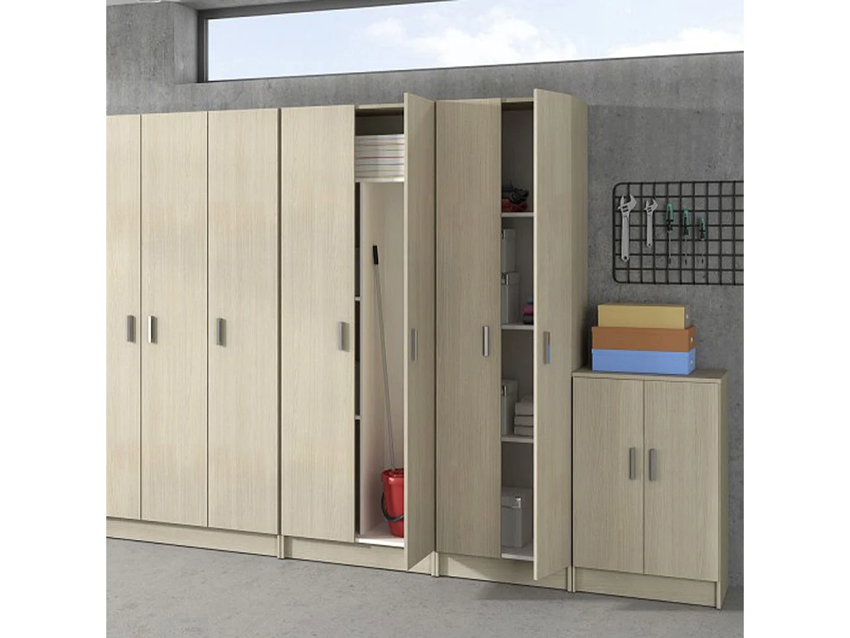 Colonne de rangement avec 1 porte en mélamine couleur chêne - Longueur 37.2 x Hauteur 180 x Profondeur 37 cm