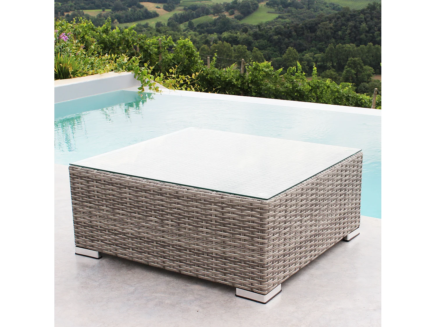 MilaniHome.it - tavolino per salotto modulare da esterno in alluminio e wicker di design per esterno giardino cm 73 l x 68 p x 30 hdi coloreGrigio