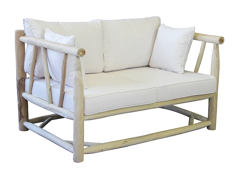 MilaniHome.it - divano da 2 posti da esterno in teak di design per esterno giardino cm 131,5 l x 92 p x 77 hdi coloreBianco