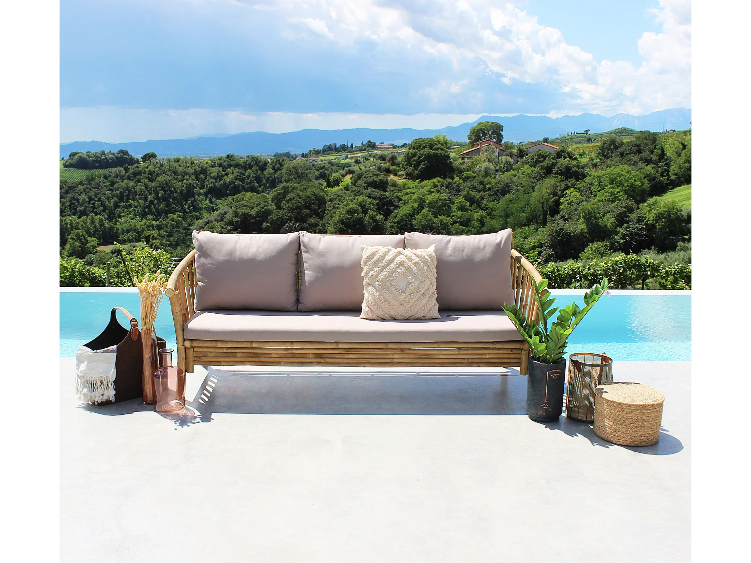 MilaniHome.it - divano da giardino in bamboo di design per esterno giardino cm 195 l x 67 p x 80 hdi coloreGrigio