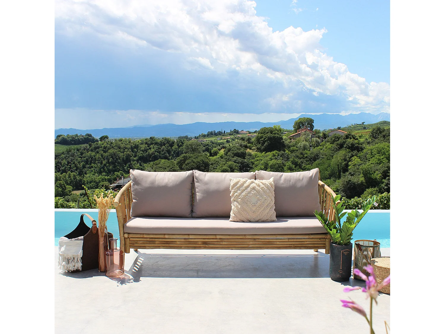 MilaniHome.it - divano da giardino in bamboo di design per esterno giardino cm 195 l x 67 p x 80 hdi coloreGrigio