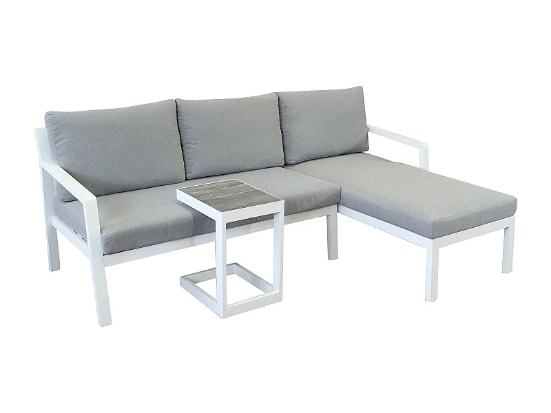 MilaniHome.it - divano con tavolino da esterno in alluminio di design per esterno giardino Divano: cm 70/135x75/140x75 h Tavolino: cm 32x40x53 hdi coloreGrigio