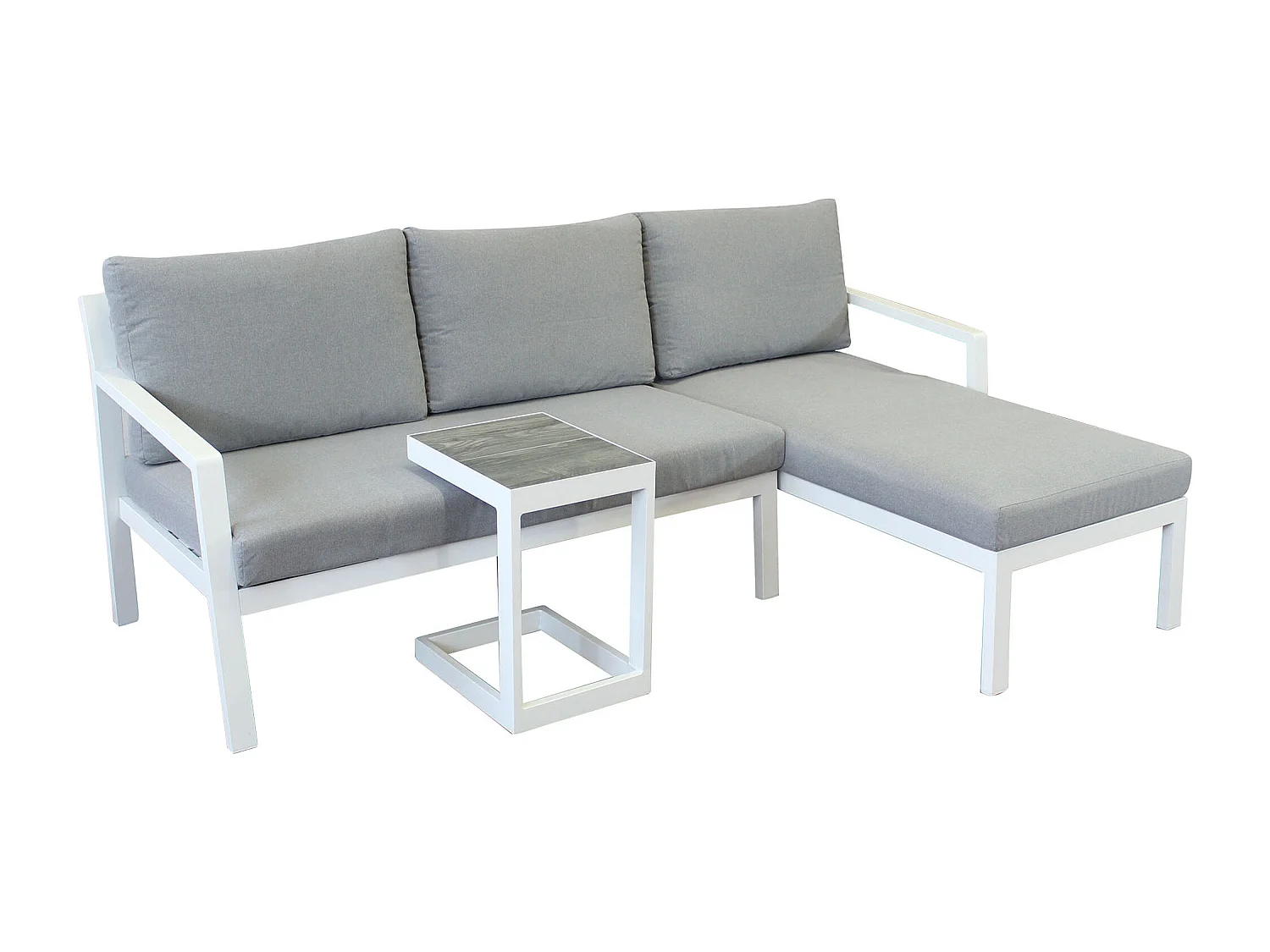 MilaniHome.it - divano con tavolino da esterno in alluminio di design per esterno giardino Divano: cm 70/135x75/140x75 h Tavolino: cm 32x40x53 hdi coloreGrigio