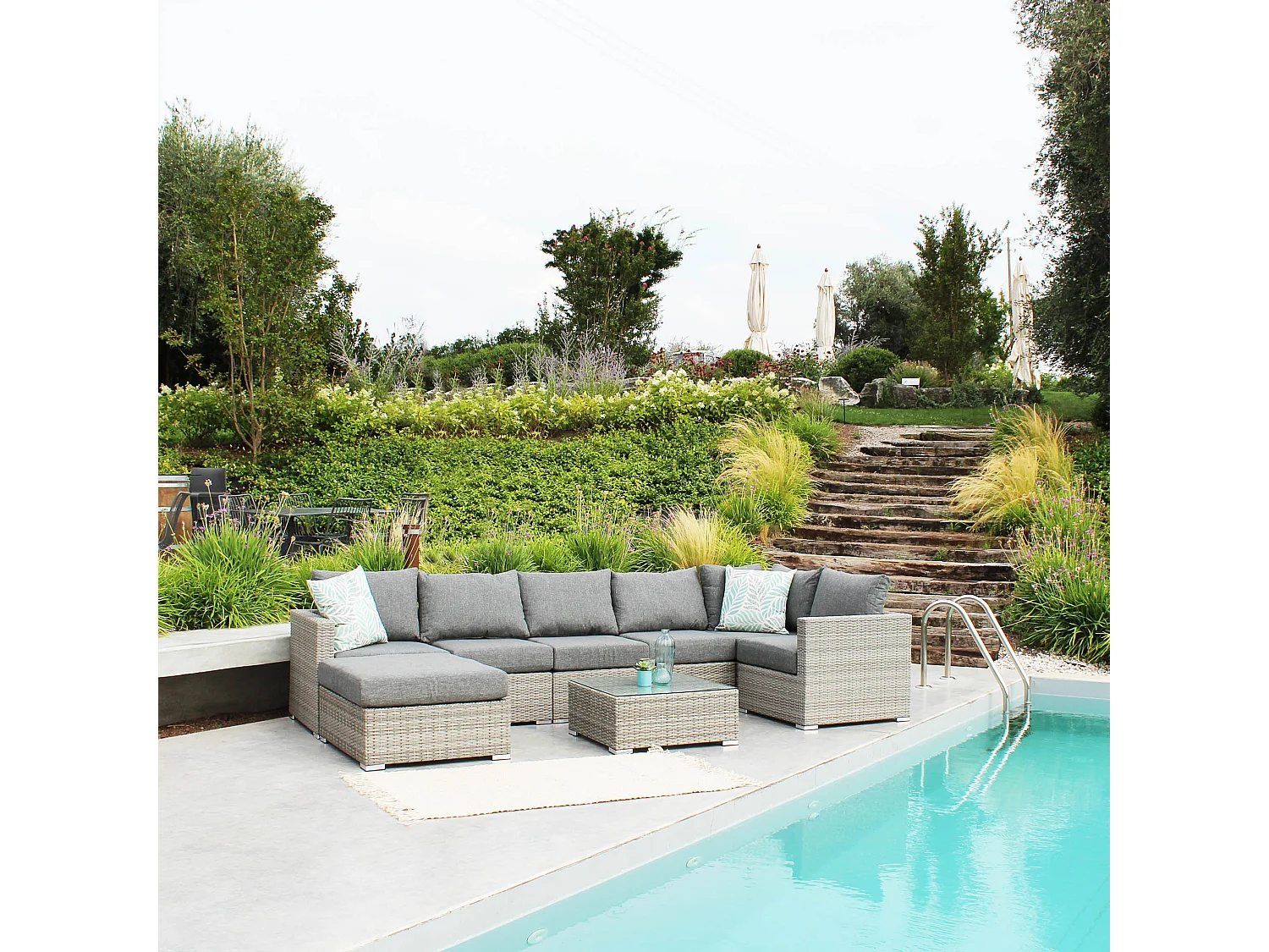 MilaniHome.it - poltrona centrale per salotto modulare da esterno in alluminio e wicker di design per esterno giardino cm 62 l x 77 p x 65 hdi coloreGrigio