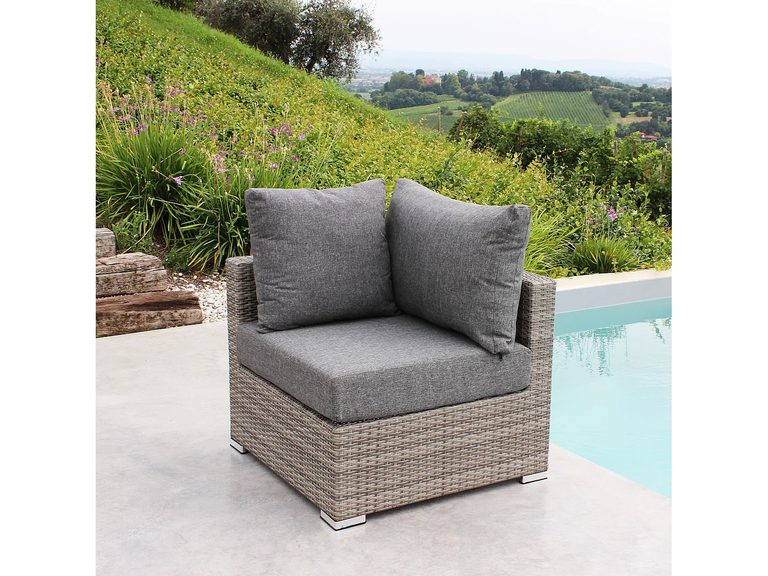 MilaniHome.it - poltrona angolare per salotto modulare da esterno in alluminio e wicker di design per esterno giardino cm 77 l x 77 p x 65 hdi coloreGrigio