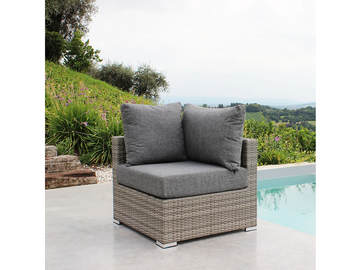 MilaniHome.it - poltrona angolare per salotto modulare da esterno in alluminio e wicker di design per esterno giardino cm 77 l x 77 p x 65 hdi coloreGrigio