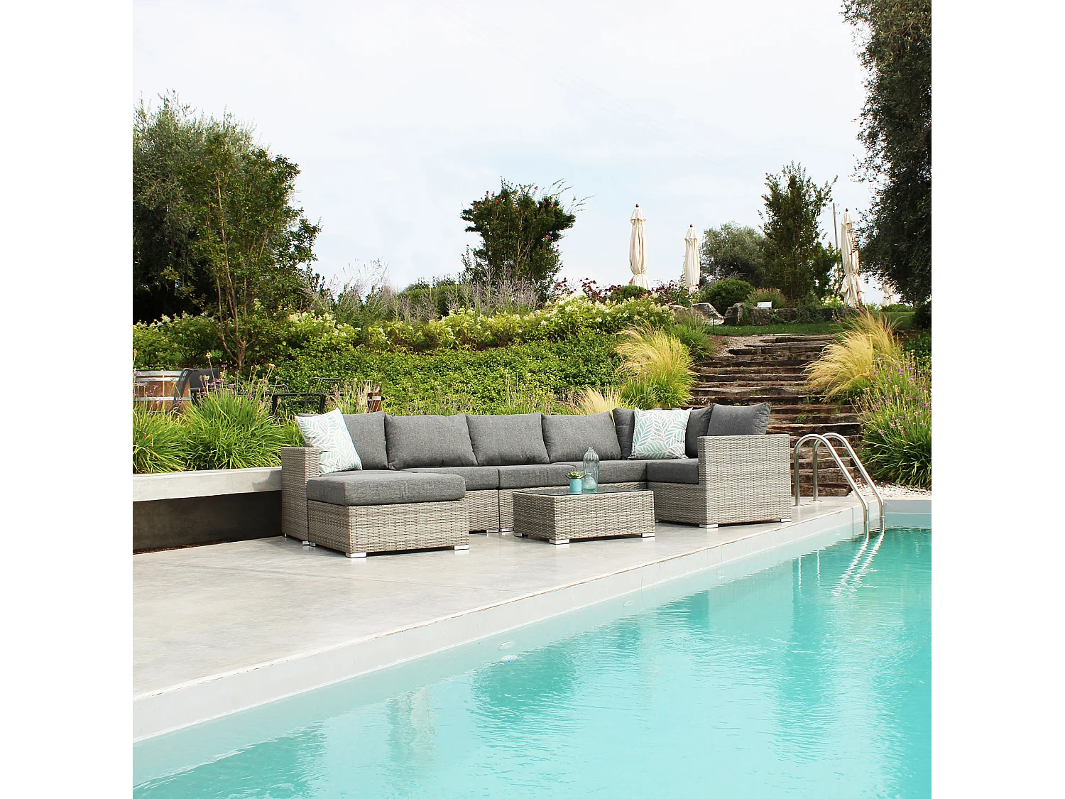 MilaniHome.it - poltrona angolare per salotto modulare da esterno in alluminio e wicker di design per esterno giardino cm 77 l x 77 p x 65 hdi coloreGrigio