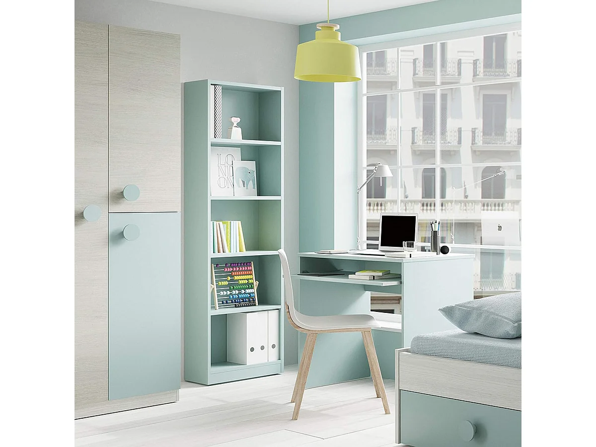 Bibliothèque avec 5 étagères couleur vert - Longueur 52 x Hauteur 180 x Profondeur 25 cm