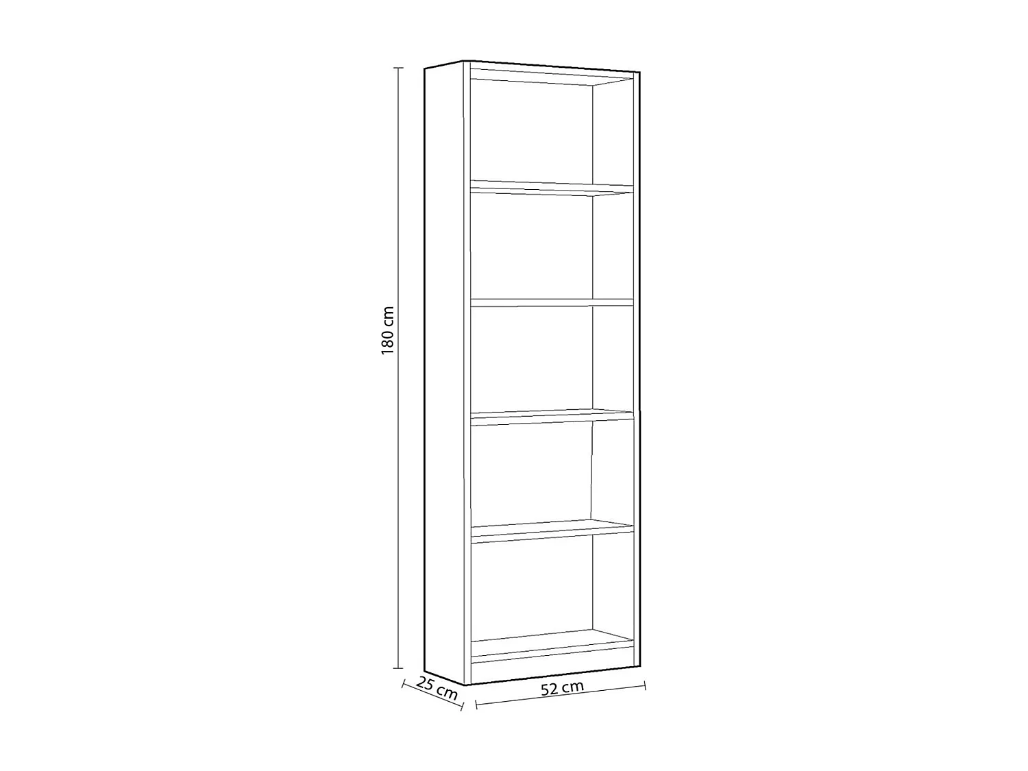 Bibliothèque avec 5 étagères couleur vert - Longueur 52 x Hauteur 180 x Profondeur 25 cm