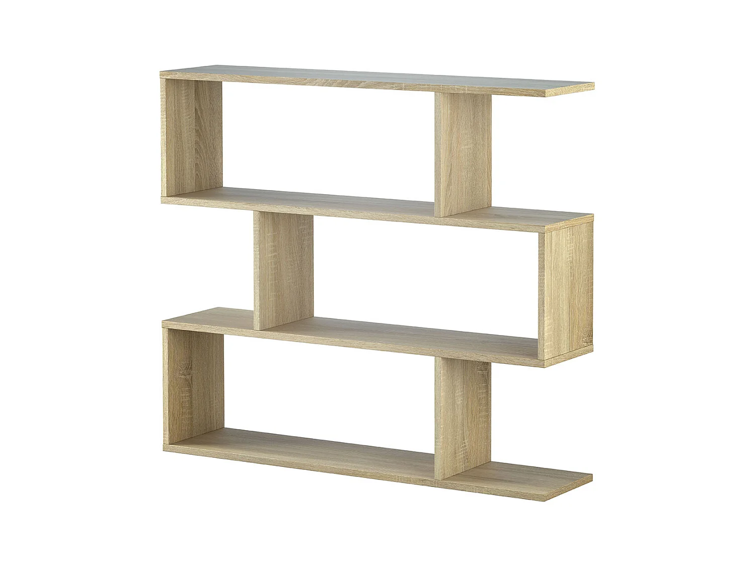 Bibliothèque, étagère basse 3 niveaux en bois mélaminé couleur chêne canadien- Longueur 110 x Hauteur 97 x Profondeur 24 cm