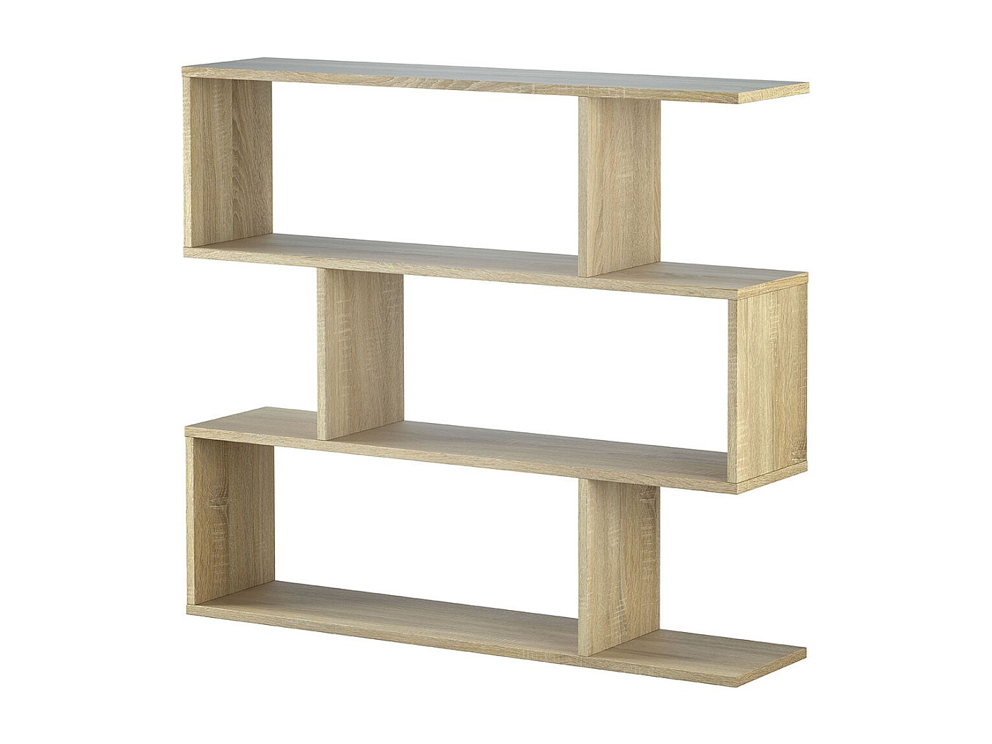 Bibliothèque, étagère basse 3 niveaux en bois mélaminé couleur chêne ...