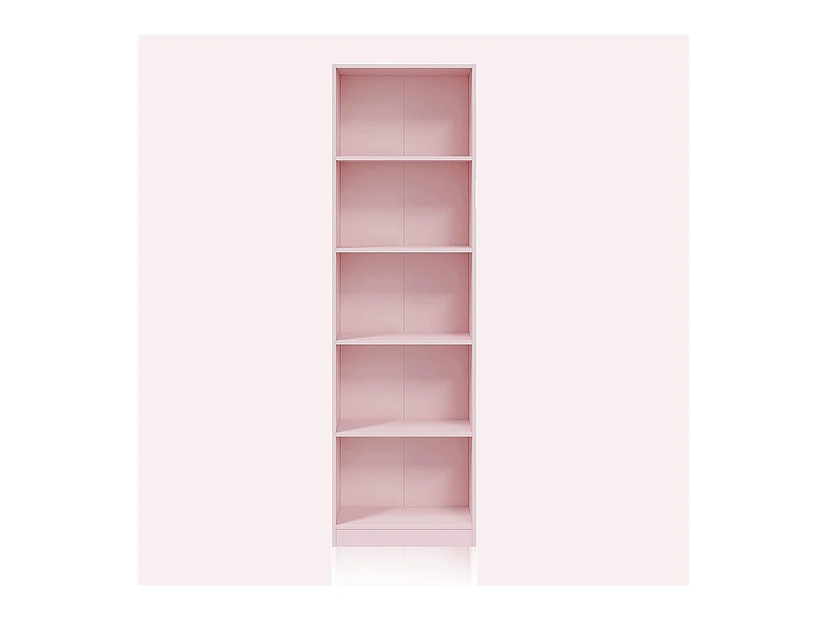 Bibliothèque avec 5 étagères couleur rose - Longueur 52 x Hauteur 180 x Profondeur 25 cm