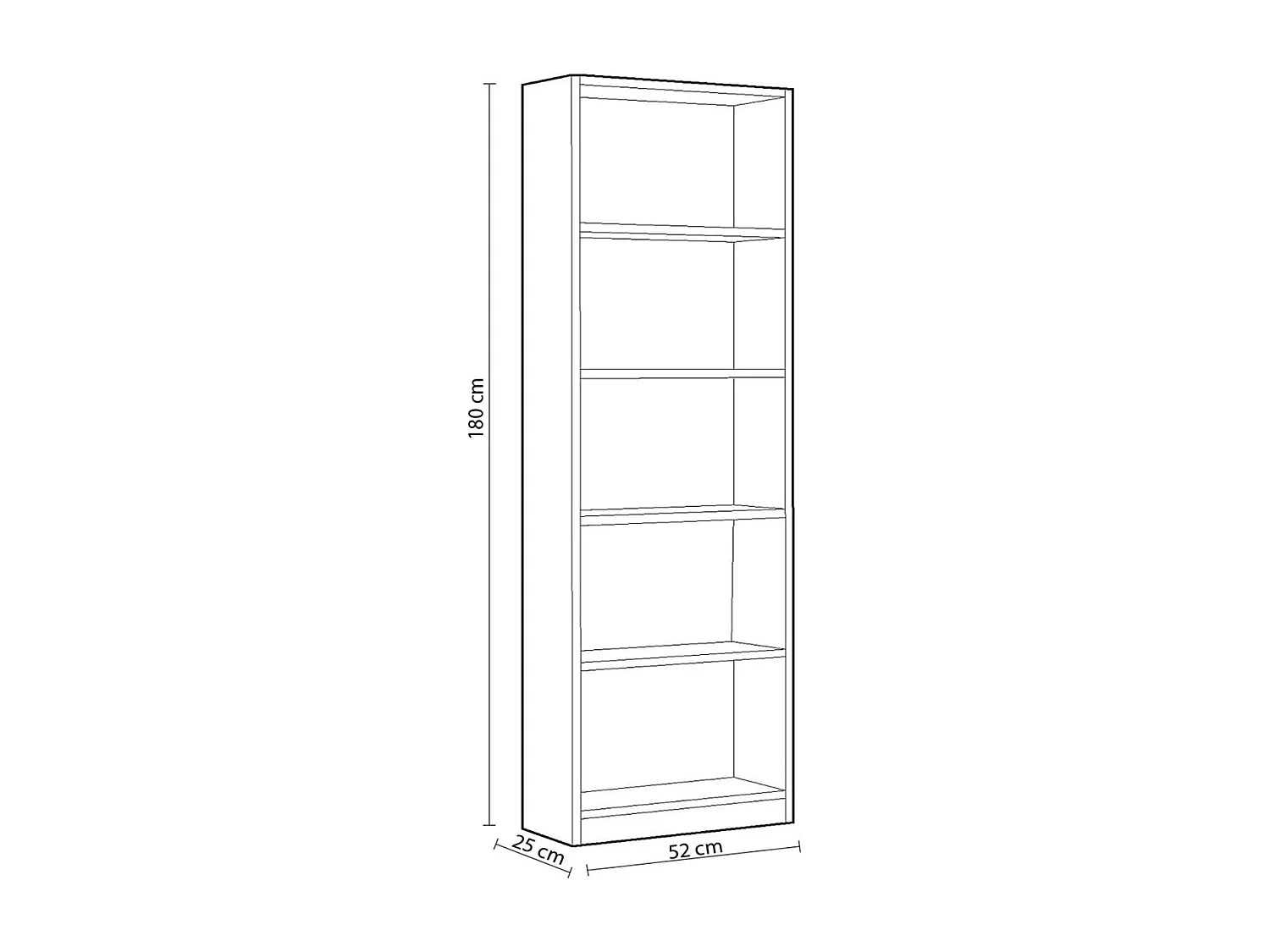 Bibliothèque avec 5 étagères couleur rose - Longueur 52 x Hauteur 180 x Profondeur 25 cm