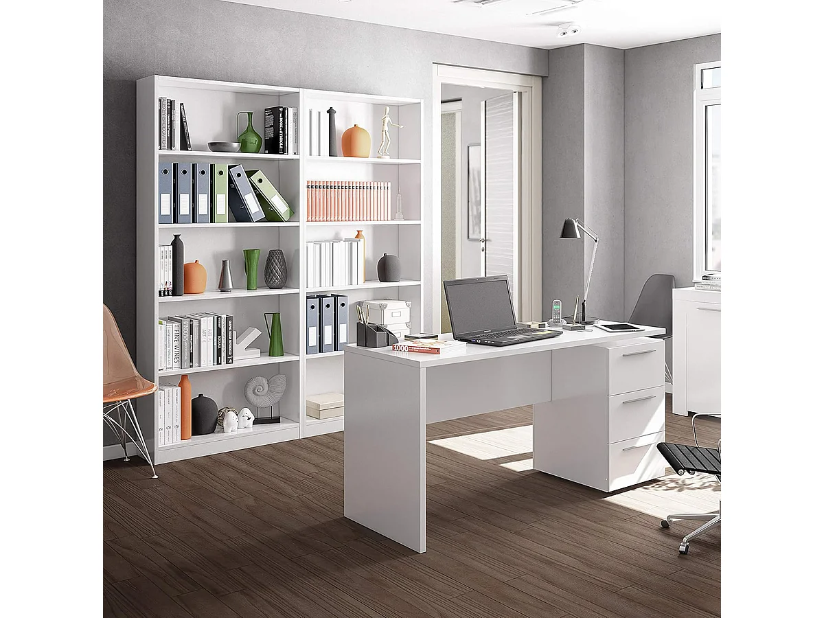 Bibliothèque avec 4 étagères de rangement couleur Blanc artic - Longueur 80 x Hauteur 201 x Profondeur 28 cm