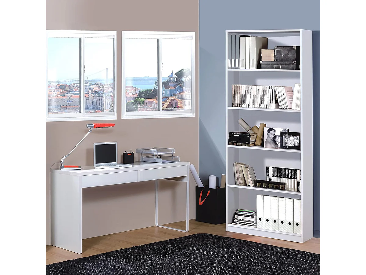 Bibliothèque avec 4 étagères de rangement couleur Blanc artic - Longueur 80 x Hauteur 201 x Profondeur 28 cm