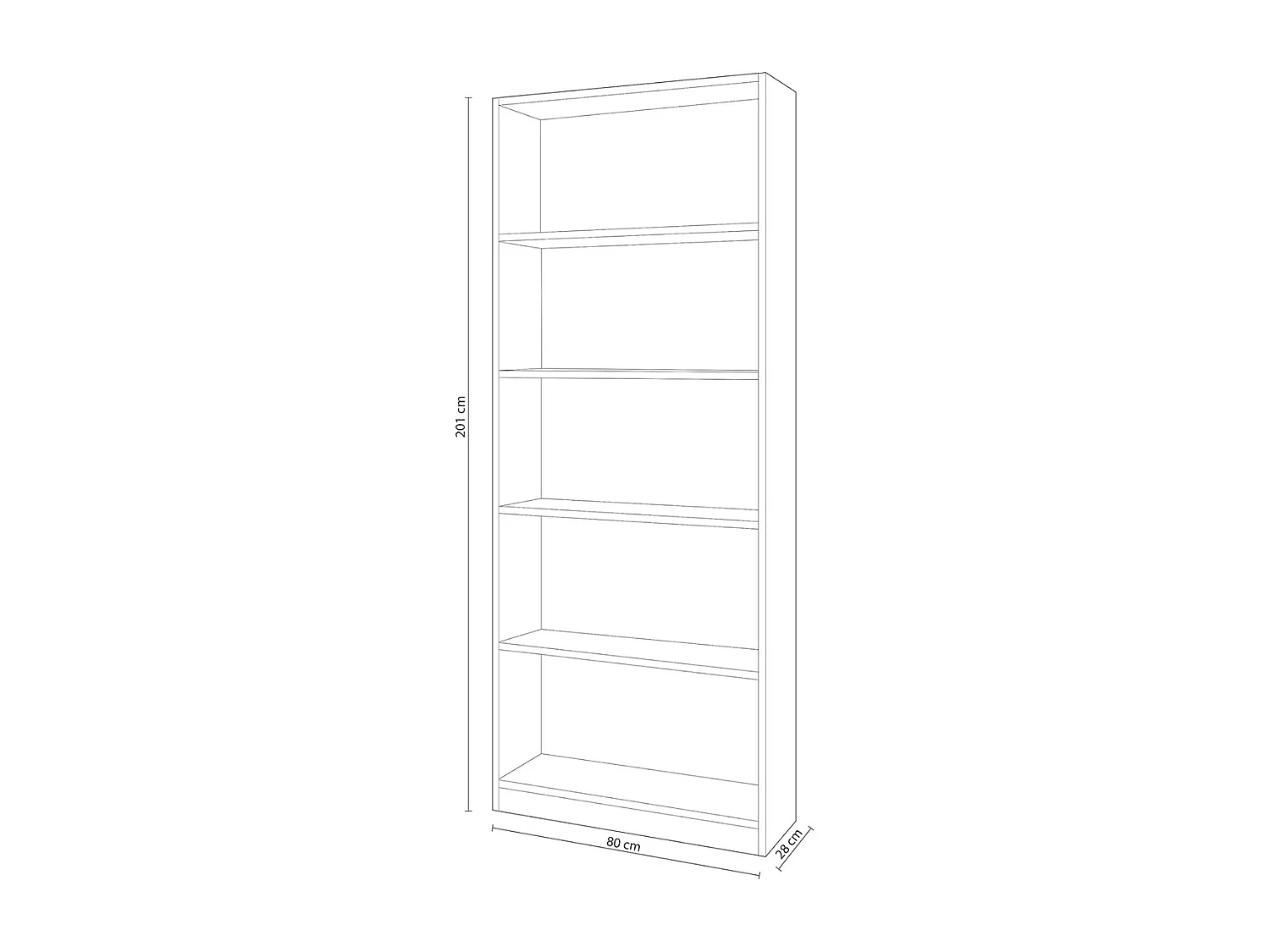 Bibliothèque avec 4 étagères de rangement couleur Blanc artic - Longueur 80 x Hauteur 201 x Profondeur 28 cm