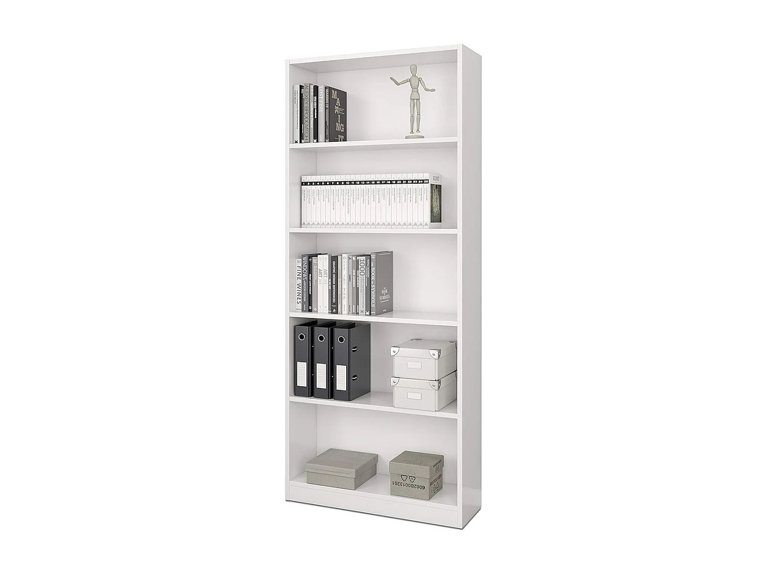 Bibliothèque avec 4 étagères de rangement couleur Blanc artic - Longueur 80 x Hauteur 201 x Profondeur 28 cm