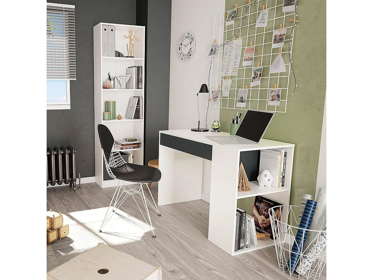 Étagère murale avec 5 Cases couleur Blanc Artic - Longueur 52 x Hauteur 180 x Profondeur 25 cm