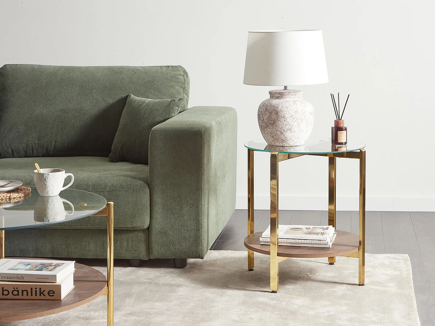 Beistelltisch LOVELL Sicherheitsglas Gold