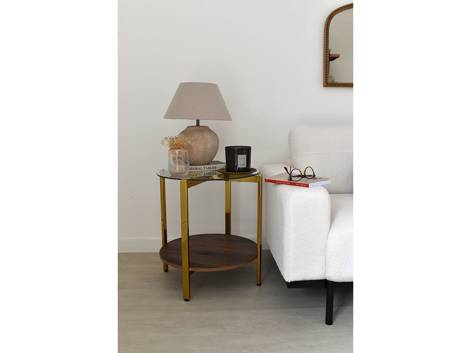 Beistelltisch LOVELL Sicherheitsglas Gold
