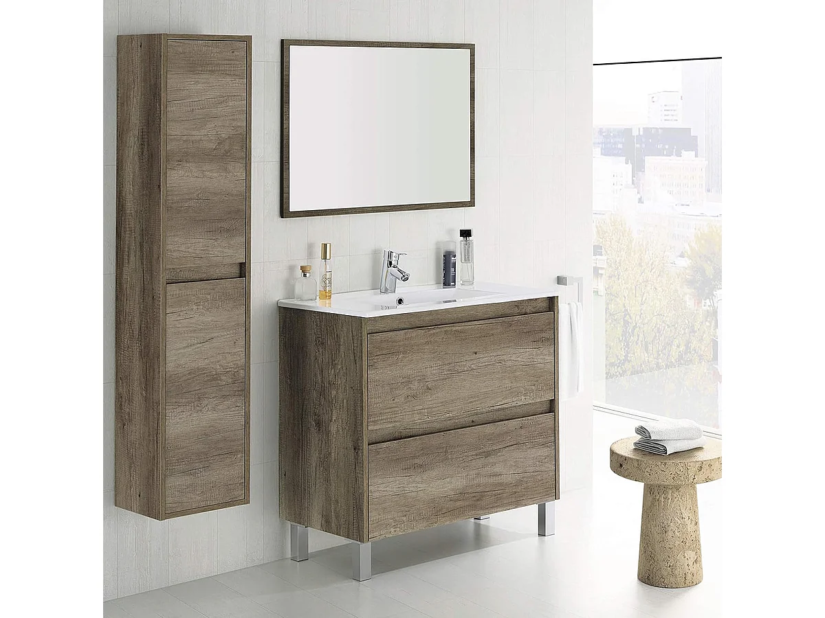 Colonne Salle de Bain Suspendue avec 2 portes couleur nordik - Longueur 30 x Hauteur 140 x Profondeur 26 cm