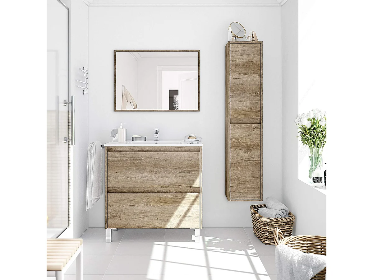 Colonne Salle de Bain Suspendue avec 2 portes couleur nordik - Longueur 30 x Hauteur 140 x Profondeur 26 cm