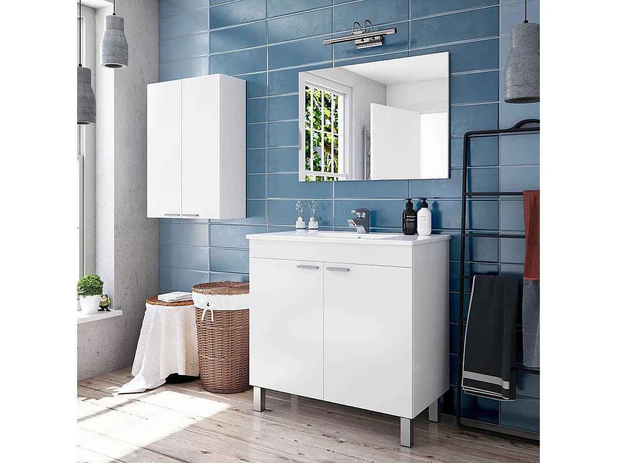 Colonne salle de bain Suspendue avec 1 Porte couleur blanc brillant - Longueur 30 x Hauteur 85 x Profondeur 25 cm