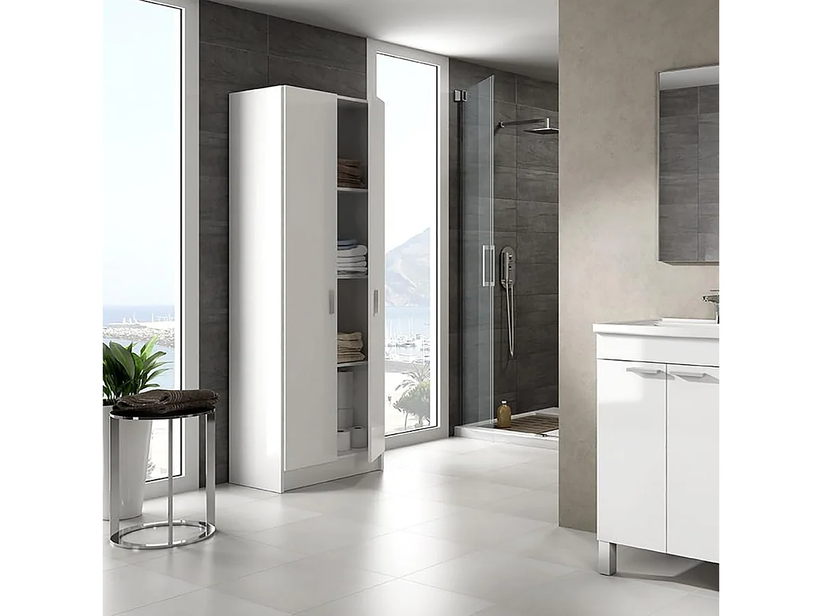 Colonne salle de bain Suspendue avec 1 Porte couleur blanc brillant - Longueur 30 x Hauteur 85 x Profondeur 25 cm