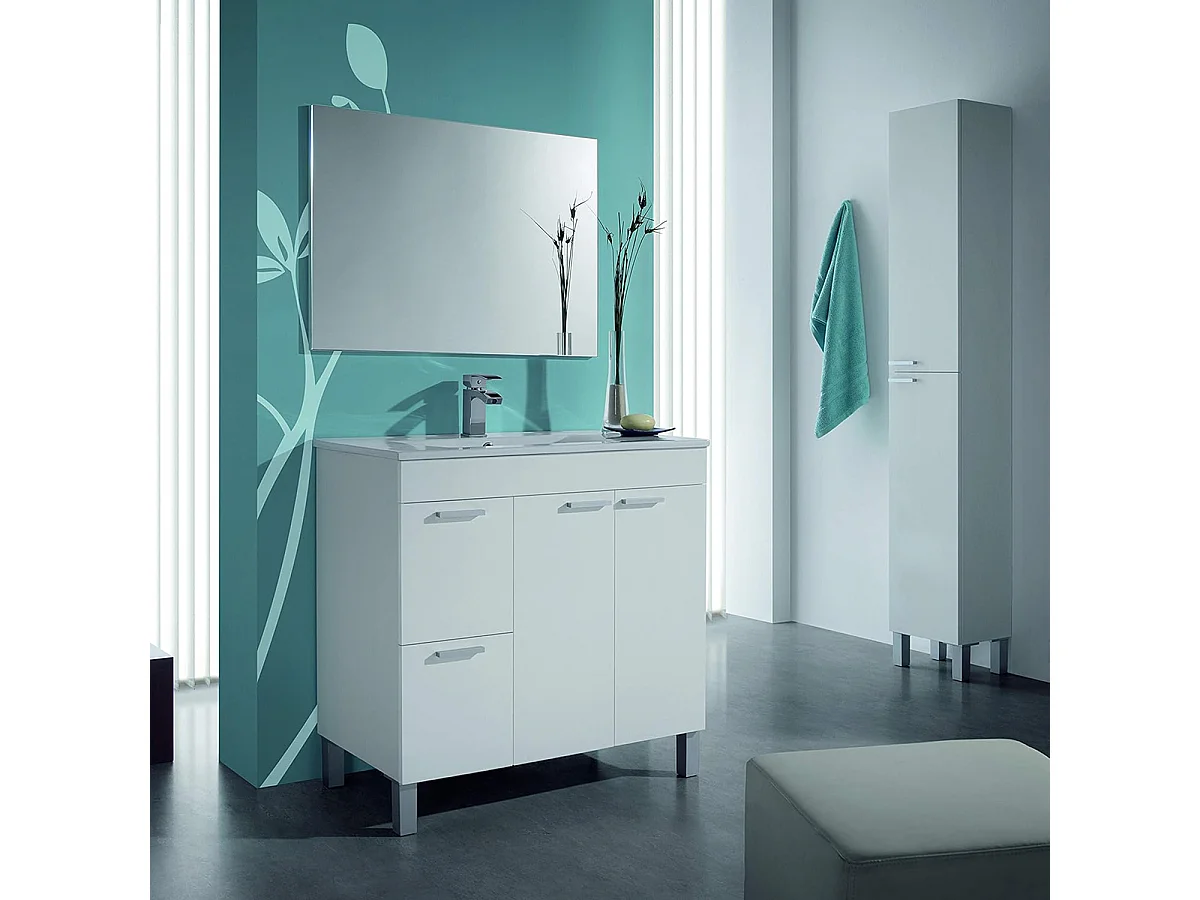 Colonne meuble salle de bain avec 2 portes couleur blanc brillant - Longueur 30 x Hauteur 182 x Profondeur 25 cm