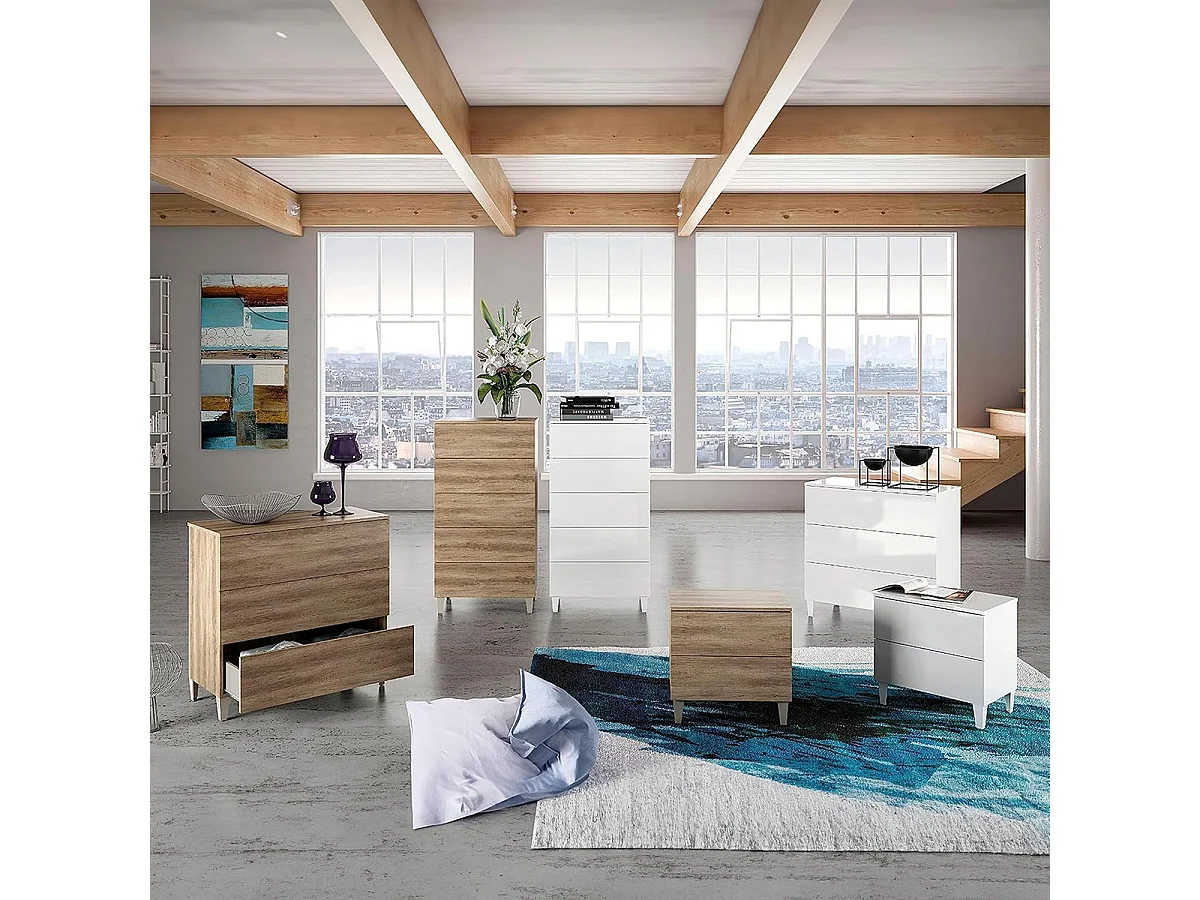 Commode en bois couleur blanc brillant avec 3 tiroirs - Longueur 80 x Hauteur 76 x Profondeur 40 cm