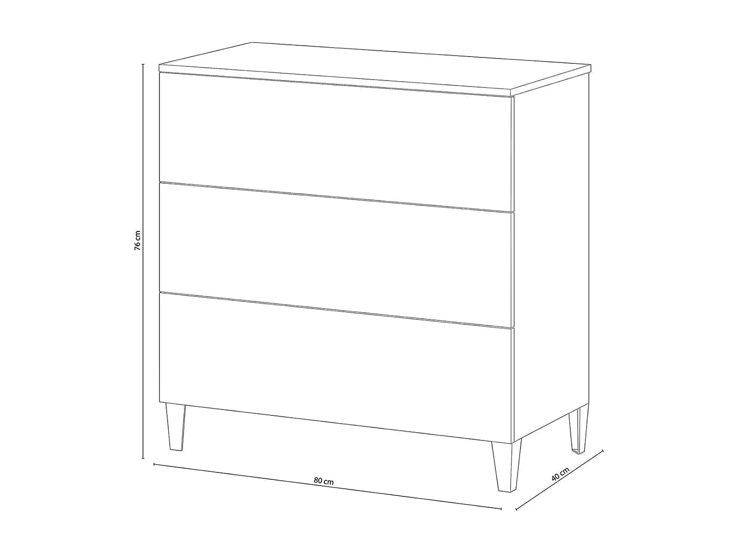 Commode en bois couleur blanc brillant avec 3 tiroirs - Longueur 80 x Hauteur 76 x Profondeur 40 cm