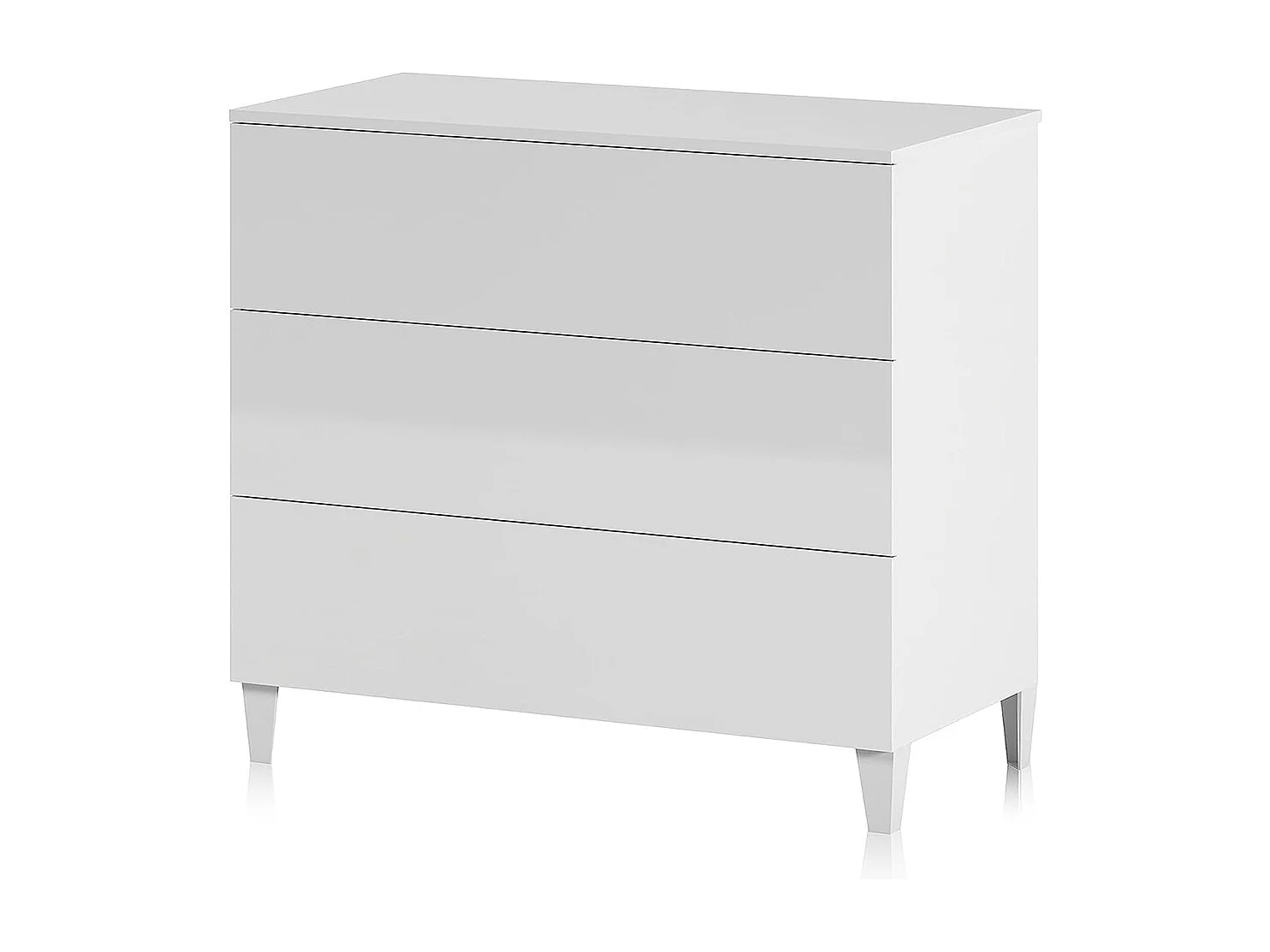 Commode en bois couleur blanc brillant avec 3 tiroirs - Longueur 80 x Hauteur 76 x Profondeur 40 cm