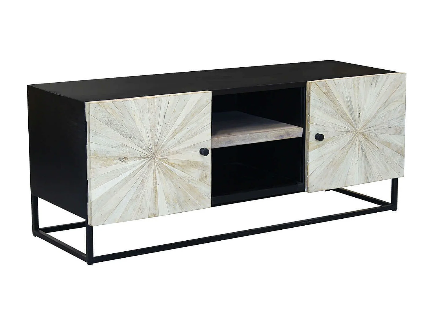 MilaniHome.it - Porta tv con decoro naturale con 2 ante e 2 ripiani in legno di mango con struttura in ferro cm 140x46x56 hdi coloreMarrone