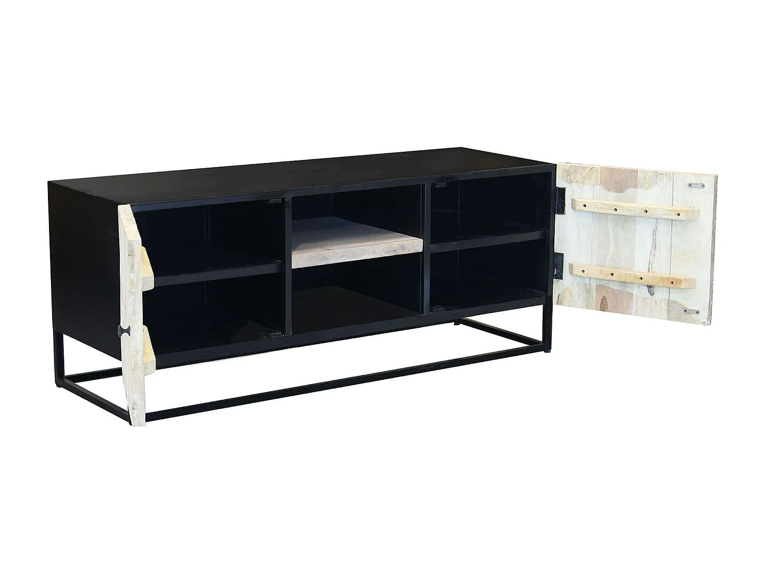 MilaniHome.it - Porta tv con decoro naturale con 2 ante e 2 ripiani in legno di mango con struttura in ferro cm 140x46x56 hdi coloreMarrone