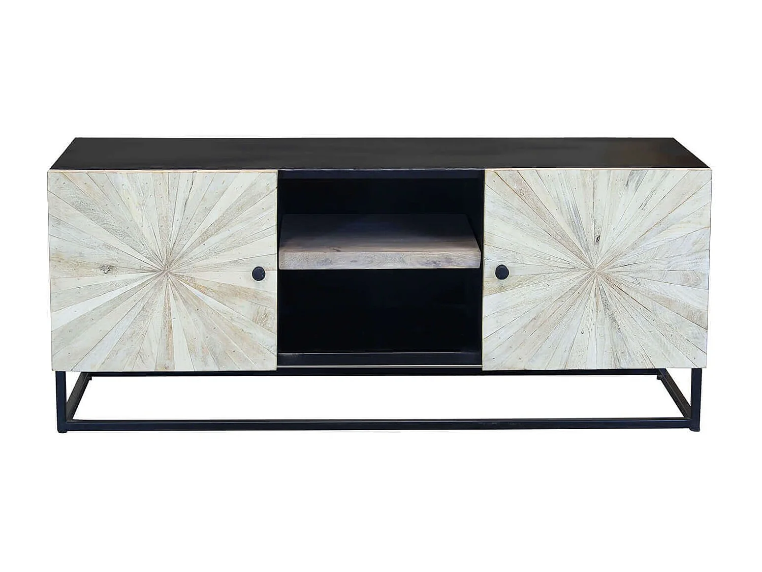 MilaniHome.it - Porta tv con decoro naturale con 2 ante e 2 ripiani in legno di mango con struttura in ferro cm 140x46x56 hdi coloreMarrone