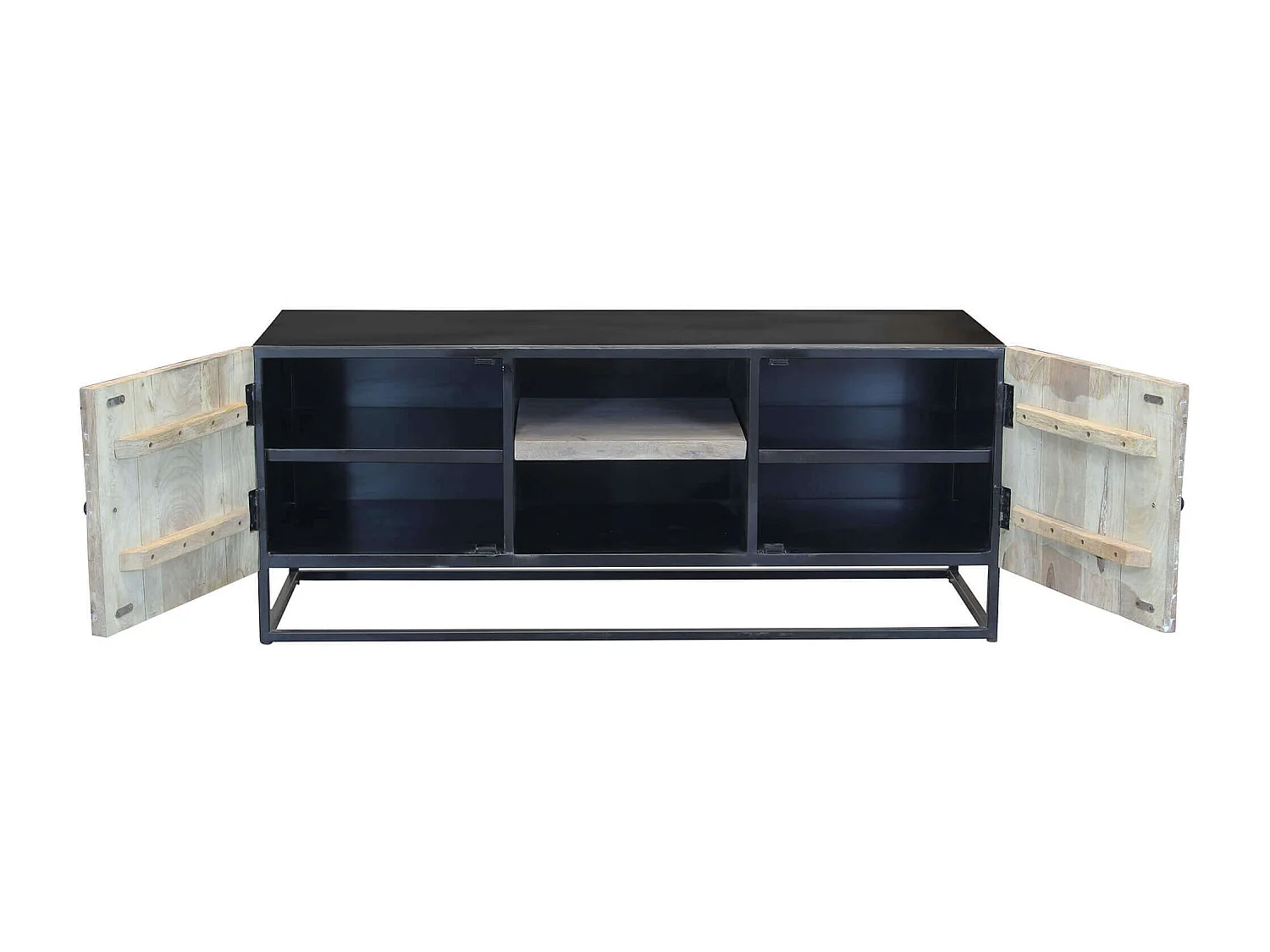 MilaniHome.it - Porta tv con decoro naturale con 2 ante e 2 ripiani in legno di mango con struttura in ferro cm 140x46x56 hdi coloreMarrone