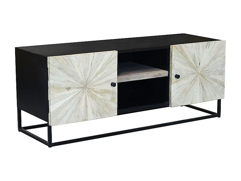 MilaniHome.it - Porta tv con decoro naturale con 2 ante e 2 ripiani in legno di mango con struttura in ferro cm 140x46x56 hdi coloreMarrone