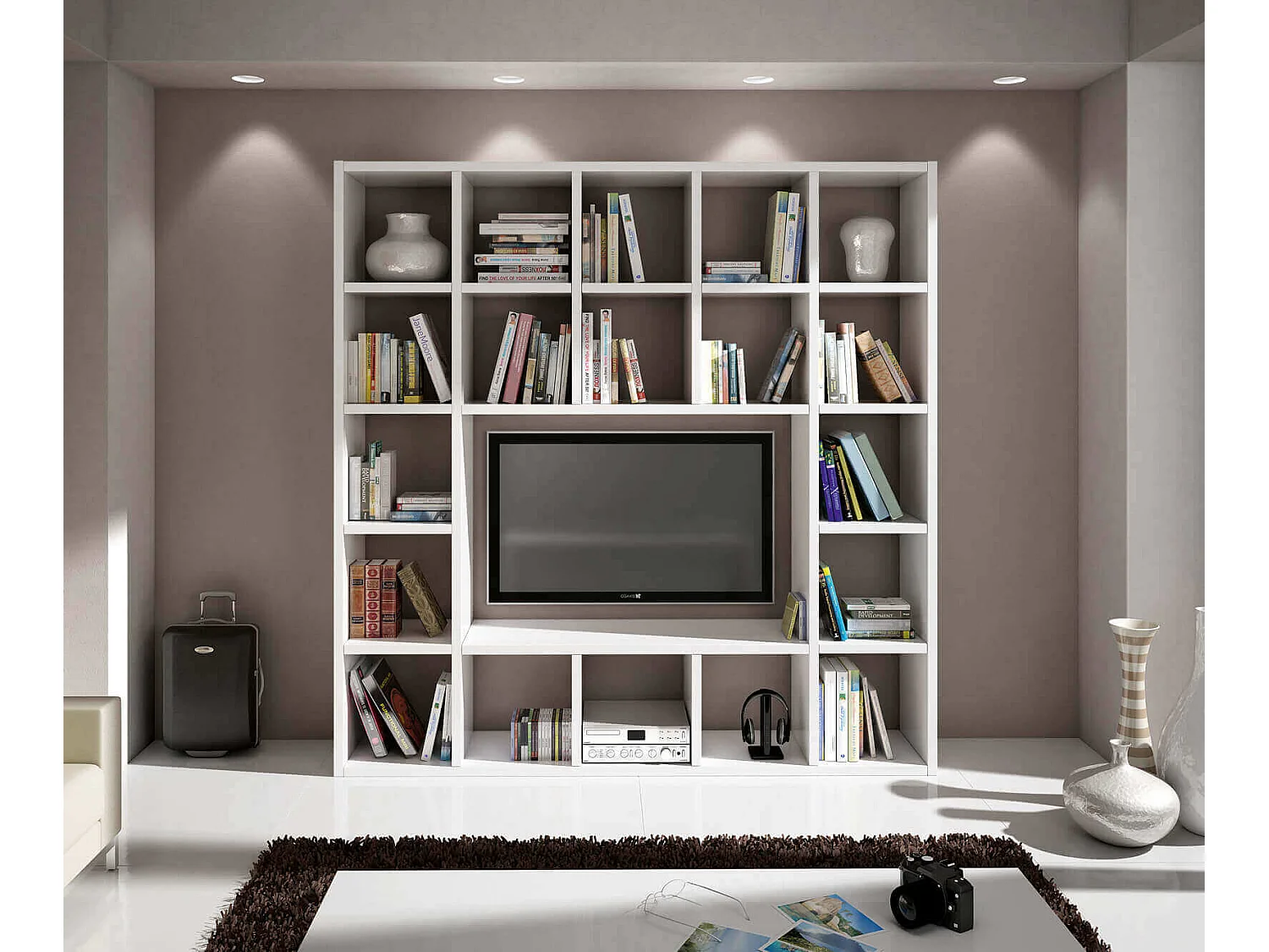 MilaniHome.it - Parete In Legno Frassinato 218x30x218di coloreBianco