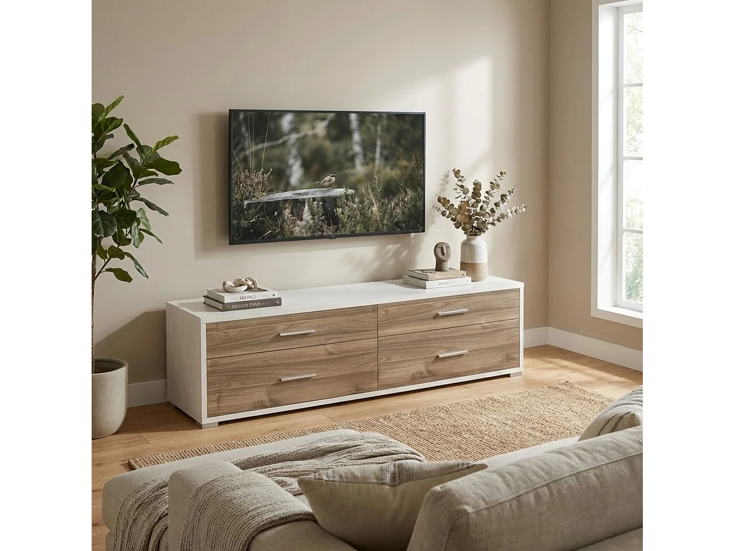 MilaniHome.it - porta tv moderno con 4 cassetti di design moderno cm 179 l x 47 p x 50 hdi coloreMarrone