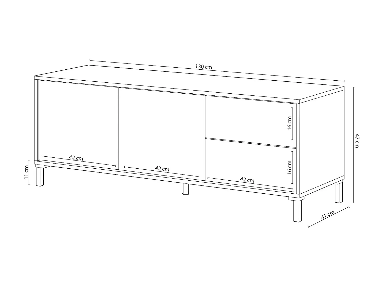 Meuble TV avec 2 portes et 2 tiroirs couleur chêne canadien / blanc artic - Longueur 47 x Hauteur 130 x Profondeur 41 cm