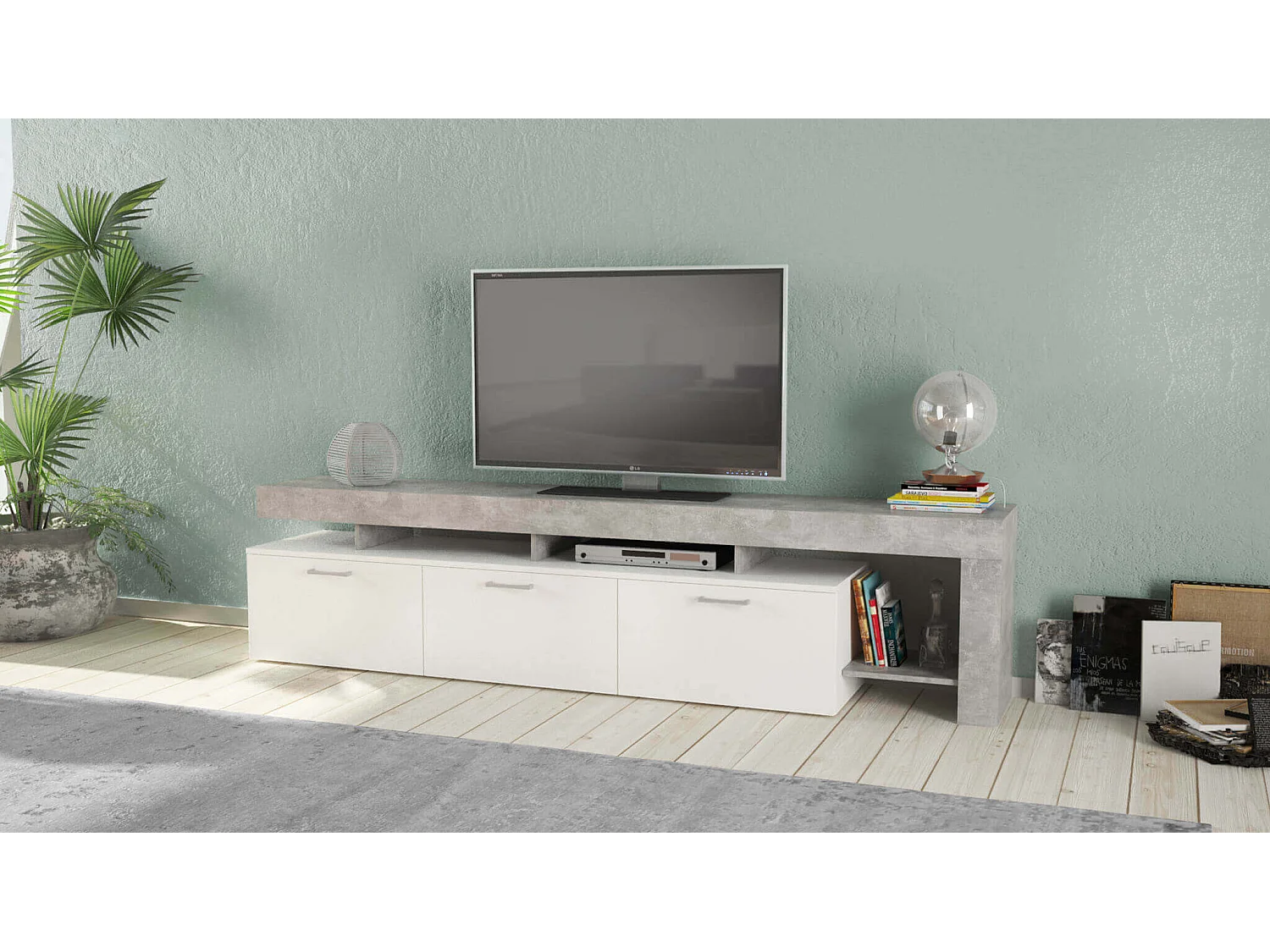 MilaniHome.it - porta tv di design con 3 cassetti di design moderno contemporaneo cm 220 x 40 x 52 hdi coloreCemento