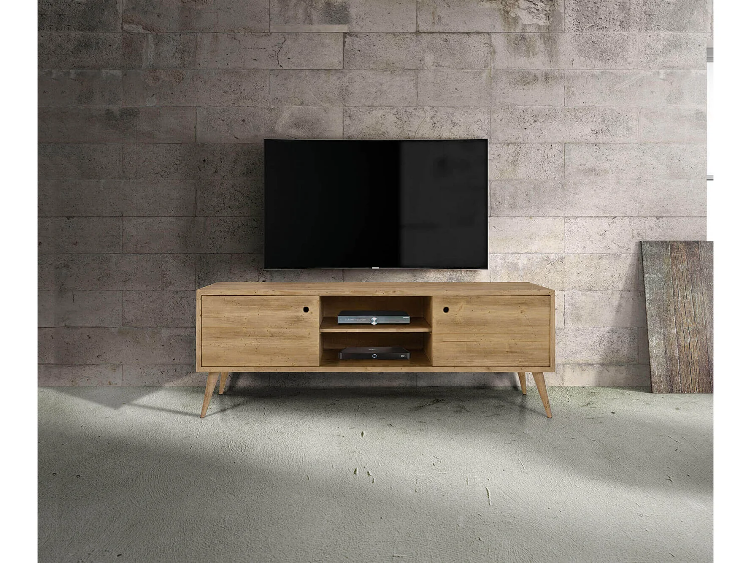 MilaniHome.it - Mobile Tv Porta Tv Cm 160x45x55 H Abete Spazzolato Naturale Da Interno Per Soggiorno Salotto Camera Da Letto Ufficiodi coloreMarrone
